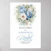 Blue and Gold Peonies Bridal Shower Welcome Poster (Voorkant)