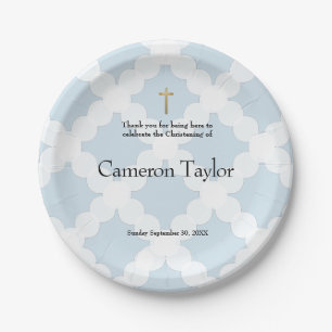 Blue and Gold Personalized Baby Christening Papieren Bordje