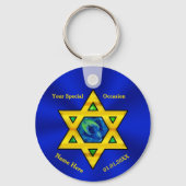 Blue and Gold Personalized Bar Mitzvah Favors Sleutelhanger (Voorkant)