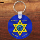 Blue and Gold Personalized Bar Mitzvah Favors Sleutelhanger (Voorkant)
