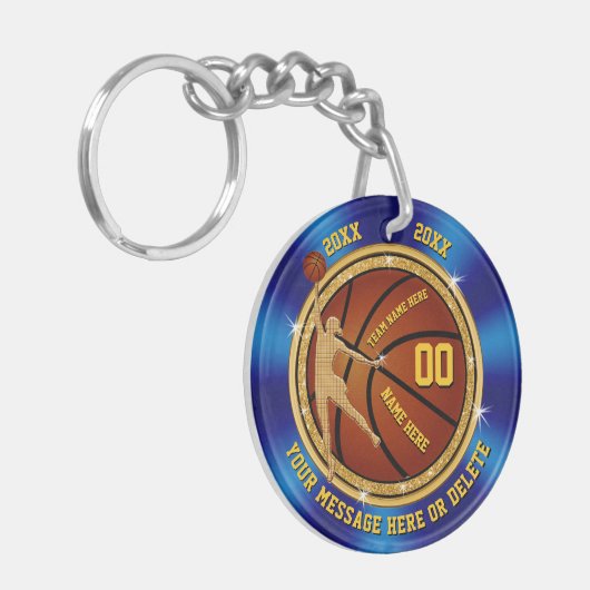 Blue and Gold Personalized Basketball Team Giften Sleutelhanger (Voorkant Links)