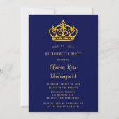 Blue and Gold Royal Crown Bachelorette Party Kaart (Voorkant)