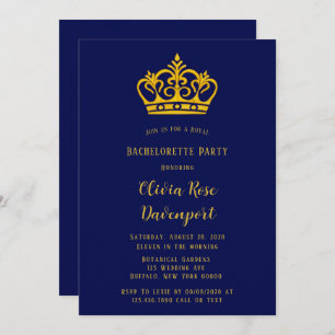 Blue and Gold Royal Crown Bachelorette Party Kaart