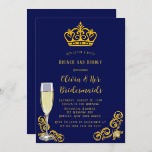 Blue and Gold Royal Crown Brunch en Bubble Kaart