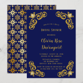 Blue and Gold Royal Crown Damask Vrijgezellenfeest Kaart
