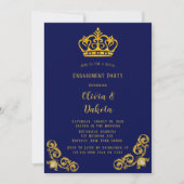 Blue and Gold Royal Wedding Engagement Party uitno Kaart (Voorkant)