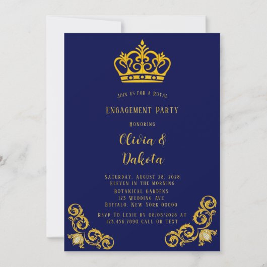 Blue and Gold Royal Wedding Engagement Party uitno Kaart (Voorkant)