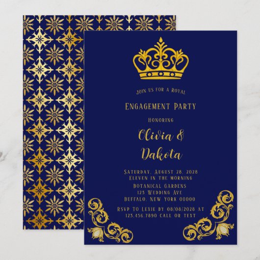 Blue and Gold Royal Wedding Engagement Party uitno Kaart (Voorkant / Achterkant)