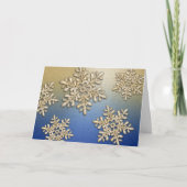 Blue and Gold Snowflake Shimmer Vakantie Kaart (Voorkant)