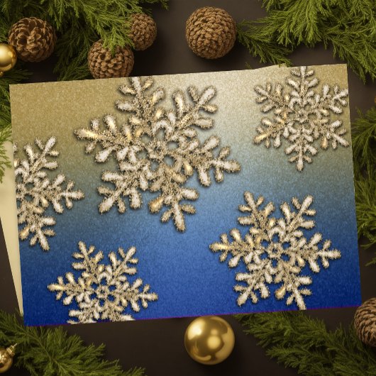 Blue and Gold Snowflake Shimmer Vakantie Kaart