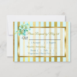 Blue and Gold Striped Floral Wedding RSVP-kaart RSVP Kaartje