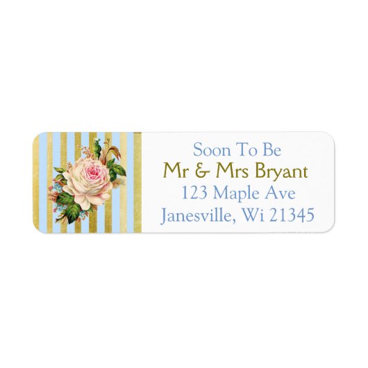 Blue and Gold Striped Roos Return Address Label (Voorkant)