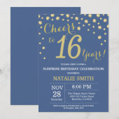 Blue and Gold Surprise 16th Birthday Diamond Kaart (Voorkant / Achterkant)