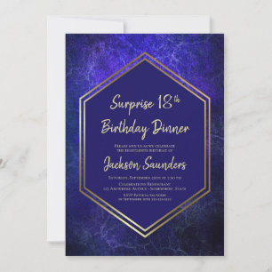 Blue and Gold Surprise 18th Birthday Dinner Kaart