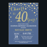 Blue and Gold Surprise 40th Birthday Diamond Kaart<br><div class="desc">Verrassend 40e verjaardag Uitnodiging met Blauwe en Gouden Glitter Diamond Achtergrond. Gold Confetti. Volwassen verjaardag. Mannelijke Mannen of vrouwen: Birthday. Voor verdere aanpassing,  te klikken gelieve de knoop "van de Aanpassing het"en ons ontwerphulpmiddel te gebruiken om deze sjabloon te wijzigen.</div>