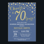 Blue and Gold Surprise 70th Birthday Diamond Kaart<br><div class="desc">Verrassend 70e verjaardag Uitnodiging met Blauwe en Gouden Glitter Diamond Achtergrond. Gold Confetti. Volwassen verjaardag. Mannelijke Mannen of vrouwen: Birthday. Voor verdere aanpassing,  te klikken gelieve de knoop "van de Aanpassing het"en ons ontwerphulpmiddel te gebruiken om deze sjabloon te wijzigen.</div>