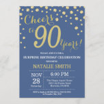 Blue and Gold Surprise 90th Birthday Diamond Kaart<br><div class="desc">Verrassend 90e verjaardag Uitnodiging met Blauwe en Gold Glitter Diamond achtergrond. Gold Confetti. Volwassen verjaardag. Mannelijke Mannen of vrouwen: Birthday. Voor verdere aanpassing,  te klikken gelieve de knoop "van de Aanpassing het"en ons ontwerphulpmiddel te gebruiken om deze sjabloon te wijzigen.</div>