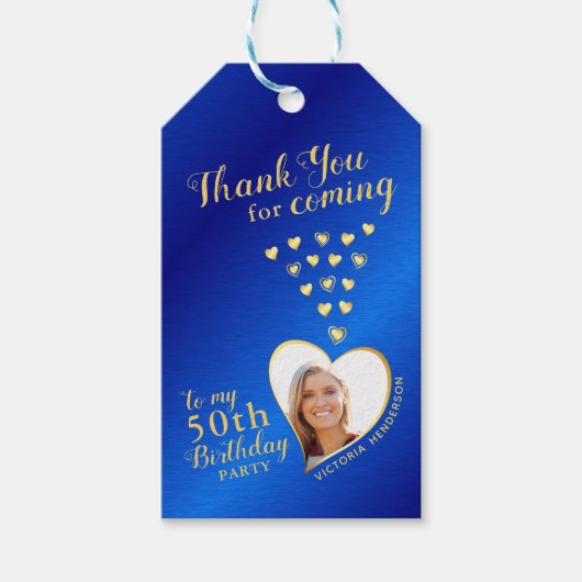 Blue and Gold Thank You 50th Birthday Favor Cadeaulabel (Voorkant)
