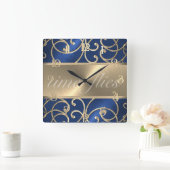 Blue and Gold Time Flies Clock Vierkante Klok (Huis)