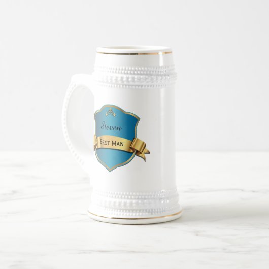 Blue and Gold Tone Plaque Best Man Wedding Stein Bierpul (Voorkant links)