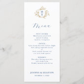 Blue and Gold Vintage Botanical Wedding Menu (Voorkant)