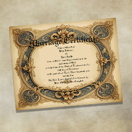 Blue and gold Vintage  Marriage Certificate Poster