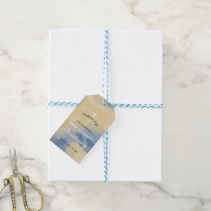 Blue and Gold Waterverf Boy Christening Hartelijk  Cadeaulabel