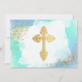 Blue and Gold Waterverf Boy Christening Kaart (Achterkant)