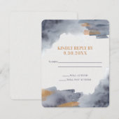 Blue and Gold Waterverf Swash Wedding RSVP-kaart RSVP Kaartje (Voorkant / Achterkant)