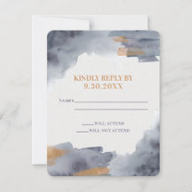Blue and Gold Waterverf Swash Wedding RSVP-kaart