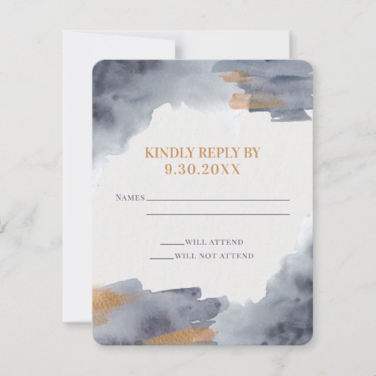 Blue and Gold Waterverf Swash Wedding RSVP-kaart RSVP Kaartje (Voorkant)