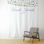 blue and gold wedding photo backdrop party banner wandkleed (In situ)