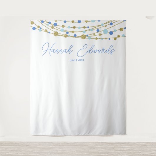 blue and gold wedding photo backdrop party banner wandkleed (Voorkant)