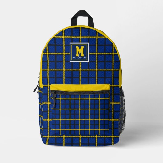 Blue and gold yellow checkered plaid Pittsburgh Bedrukte Rugzak (Voorkant)