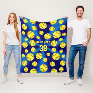 Blue and Gold Yellow Personal Softball Blanket Fleece Deken