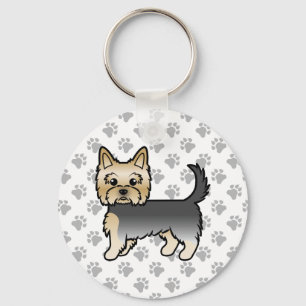 Blue and Gold Yorkshire Terrier Cartoon Dog & Paws Sleutelhanger