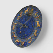 Blue and gold zodiac astrology celestial p ronde klok (Hoek)
