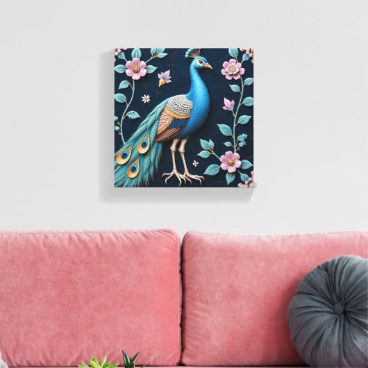 Blue and Golden Peacock Canvas Afdruk (Insitu (Woonkamer))