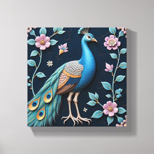 Blue and Golden Peacock Canvas Afdruk (Voorkant)