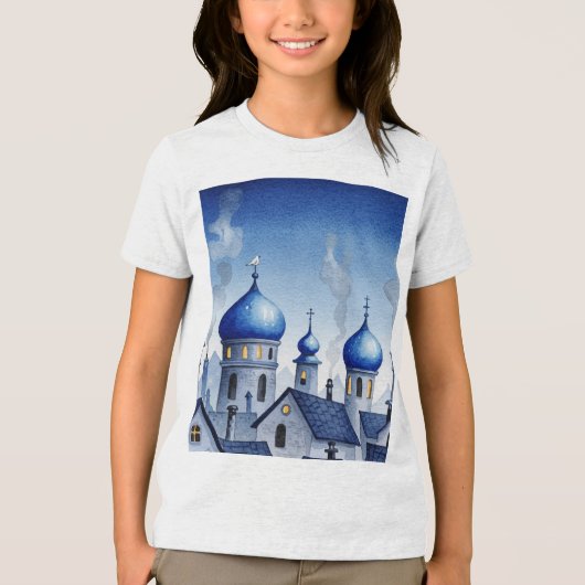  Blue and gray cityscape Tri-Blend Shirt (Voorkant)