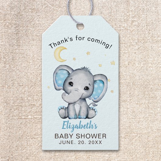 Blue and Gray Elephant Baby Shower boy Cadeaulabel