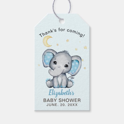 Blue and Gray Elephant Baby Shower boy Cadeaulabel (Voorkant)