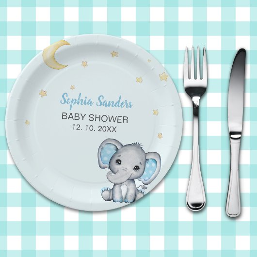 Blue and Gray Elephant Baby Shower boy Papieren Bordje
