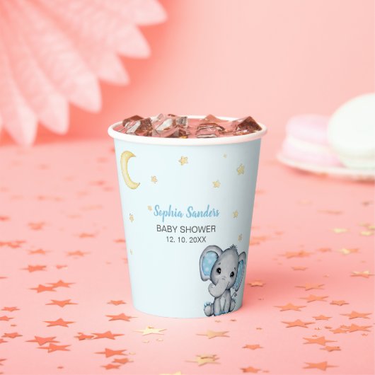 Blue and Gray Elephant Baby Shower  Papieren Bekers (Insitu)