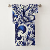 Blue and Gray Fleur de lis  Bad Handdoek (Insitu)