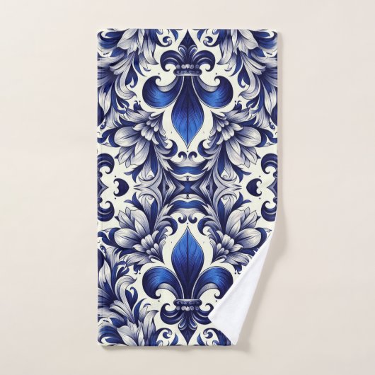 Blue and Gray Fleur de lis  Bad Handdoek (Handdoek)