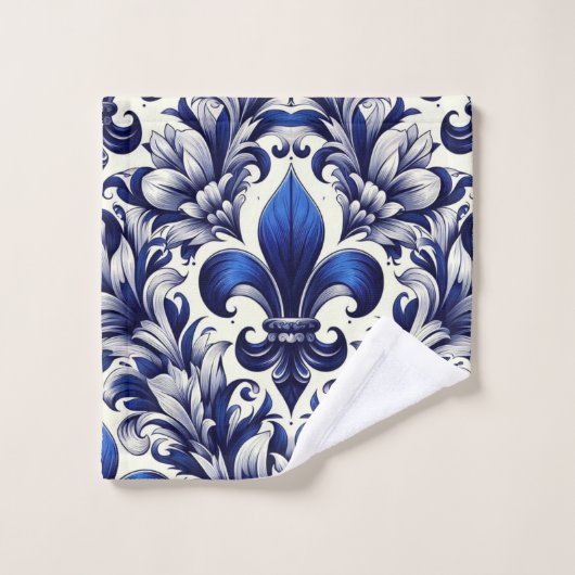 Blue and Gray Fleur de lis  Bad Handdoek (Wasdoekje)