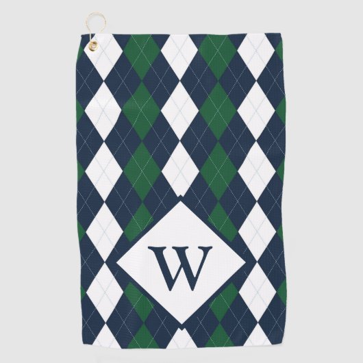 Blue and Green Argyle Monogrammed Golfhanddoek (Voorkant)