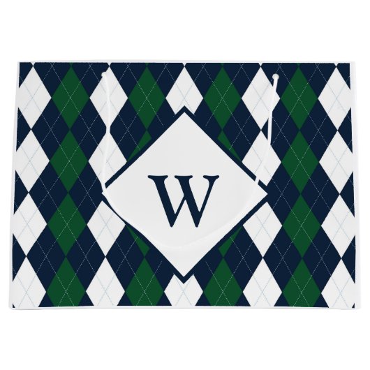 Blue and Green Argyle Monogrammed Groot Cadeauzakje (Voorkant)