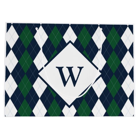 Blue and Green Argyle Monogrammed Groot Cadeauzakje (Achterkant)